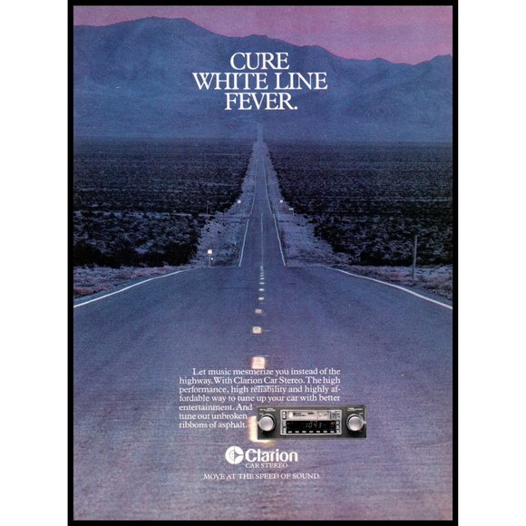 1983 Clarion Car Audio Stereo System Vintage Print Ad Long Desert Highway Art - Picture 1 of 1